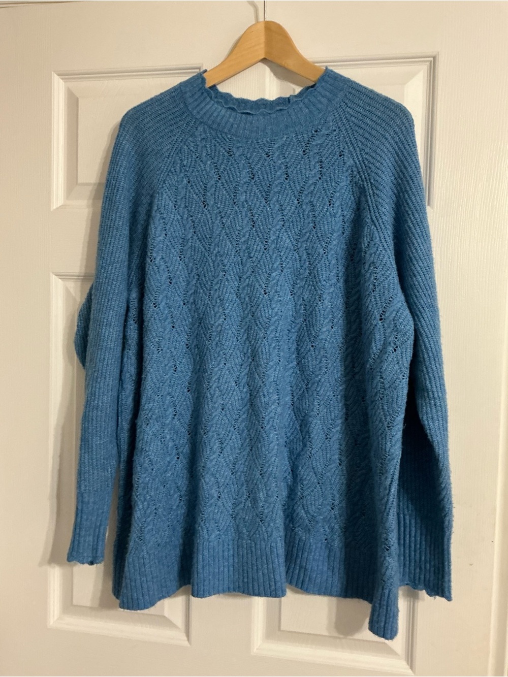 Penningtons Blue Pointelle Knit Sweater With Scalloped Edges Plus Size 2X